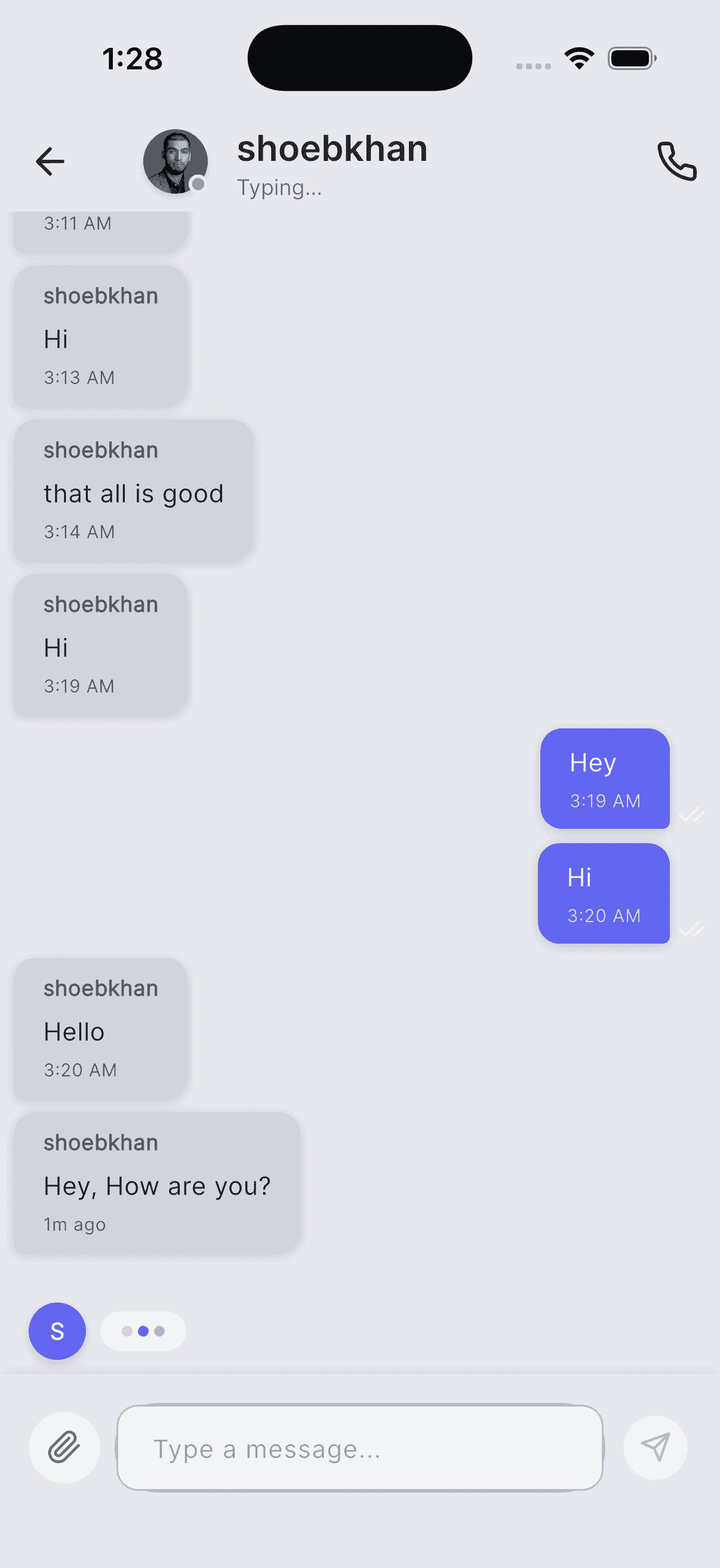 Typing Indicators - Chat screen showing typing indicator when user is composing