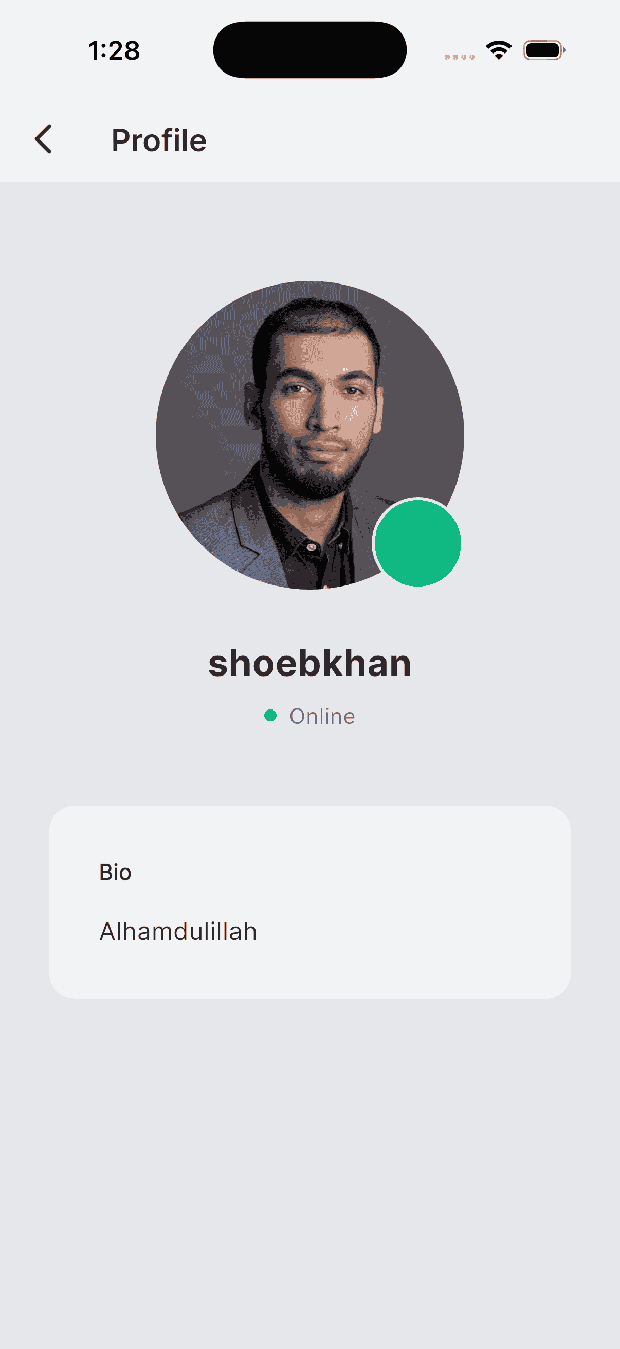Contact Information - Contact profile screen showing user avatar, username, and bio